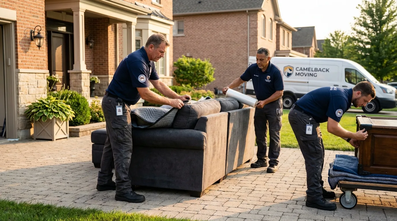 Large estate moving crew wrapping furniture in Warrenton, MO