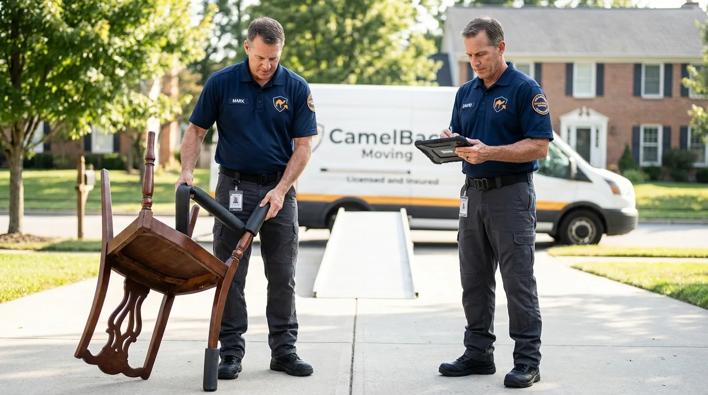 Movers inspecting furniture for damage prevention before loading in Warrenton, MO