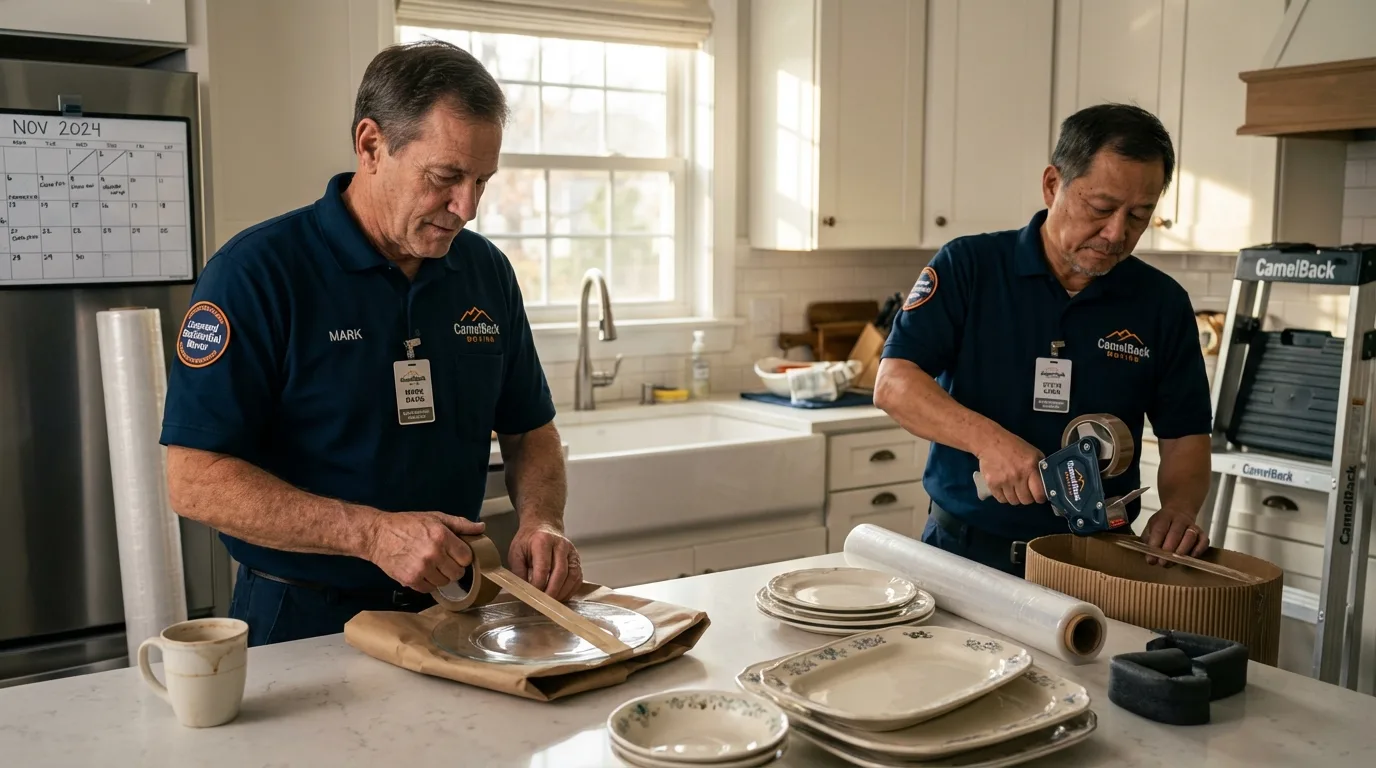 Professional crew packing kitchen dishware in Warrenton, MO